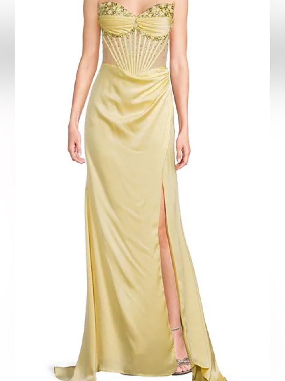 Social Strapless Sweetheart Beaded Rhinestone Corset Long Dress Sz 9